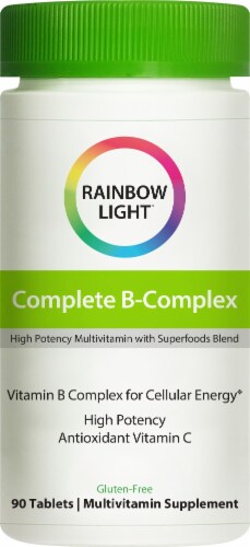 Rainbow Light Complete Vitamin B Complex With Vitamin C Cellular Energy Support Supplement Perspective: right