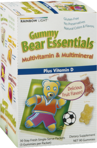 Rainbow Light Gummy Bear Essentials Multivitamin & Multimineral Plus Vitamin D Gummies Packets Perspective: right