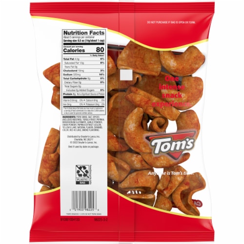 Tom's Pork Skins Hot Chicharrones Perspective: right