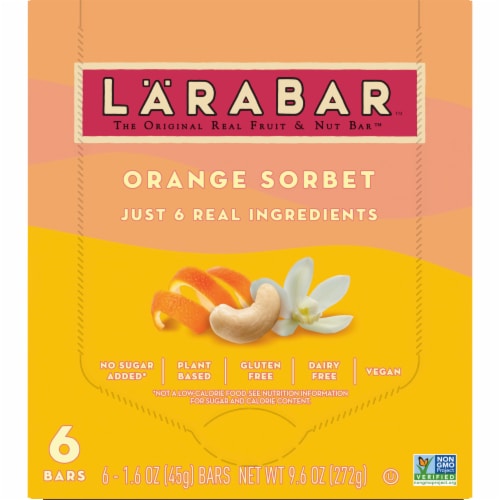 Larabar Orange Sorbet Mini Bars, Gluten Free Vegan, 6 ct Perspective: right