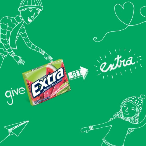 Extra Gum Sweet Watermelon Sugar Free Chewing Gum Single Pack Perspective: right