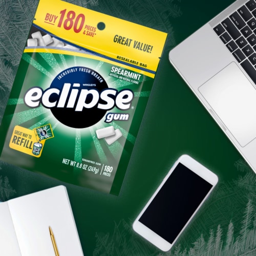Eclipse Spearmint Sugar Free Chewing Gum Value Pack Bag Perspective: right