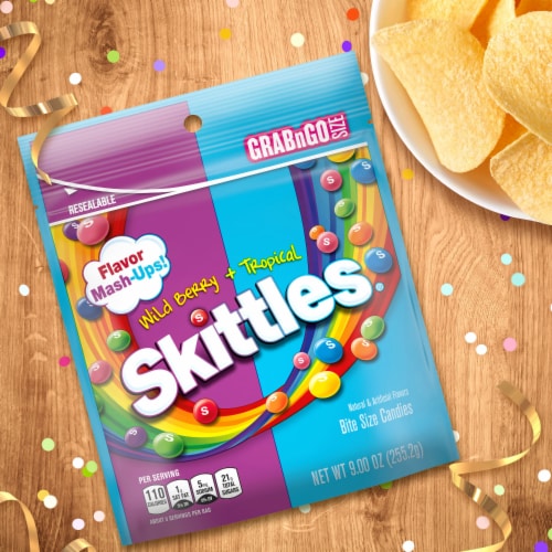 Skittles Flavor Mash-Ups Wild Berry & Tropical Chewy Candy Grab N Go Resealable Bag Perspective: right