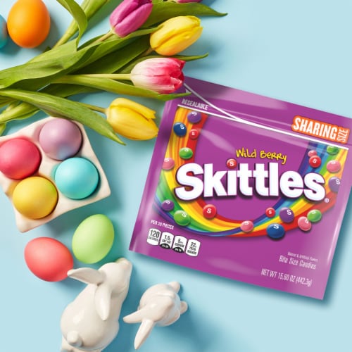 Skittles Wild Berry Chewy Easter Candy Sharing Size Bulk Bag Perspective: right