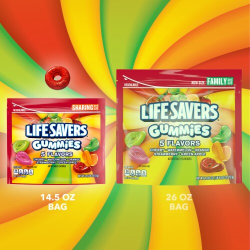 Life Savers 5 Flavors Gummy Candy Sharing Size Bag Perspective: right