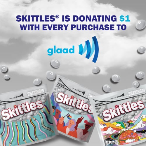 Skittles Original Chewy Candy Sharing Size Limited Edition PRIDE Pack Bag Perspective: right