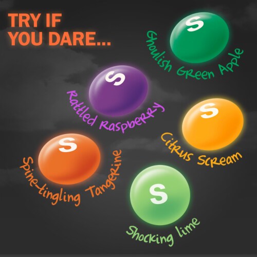 Skittles Shriekers Sour Fun Size Chewy Halloween Candy Bag Perspective: right