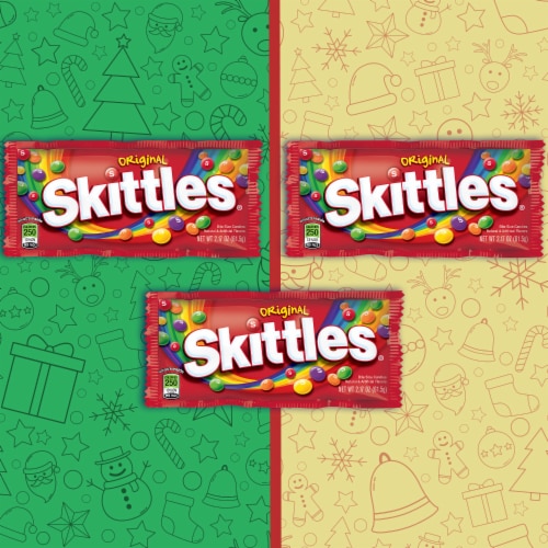 Skittles Holiday Original Book of Awesome Bite Size Chewy Christmas Candy Box Perspective: right