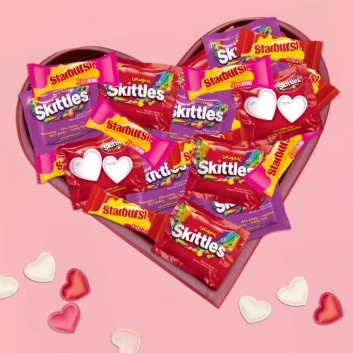 Skittles & Starburst Fun Size Valentine's Day Exchange Candy Party Size Bulk Bag Perspective: right