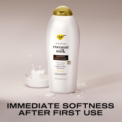 OGX Nourishing + Coconut Milk Shampoo, Hydrating & Restoring for Soft Hair After the First Use Perspective: right