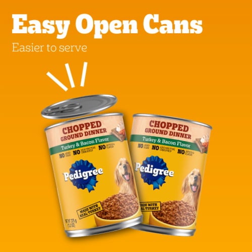 Pedigree Chopped Ground Dinner Adult Canned Soft Wet Dog Food Turkey & Bacon Perspective: right