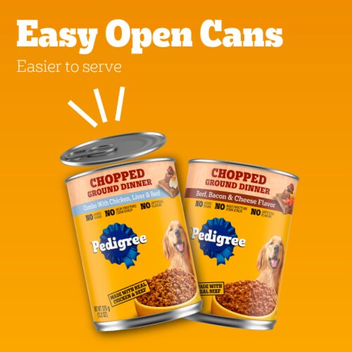Pedigree Chopped Ground Dinner Chicken Liver Beef & Beef Bacon Cheese Adult Canned Soft Wet Dog Food Perspective: right