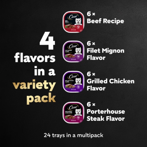 Cesar Adult Soft Wet Dog Food Beef Filet Mignon Chicken & Porterhouse Steak Variety Pack Perspective: right