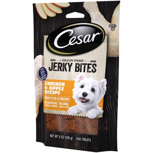 Cesar Chicken & Apple Recipe Jerky Bites Dog Treats Perspective: right
