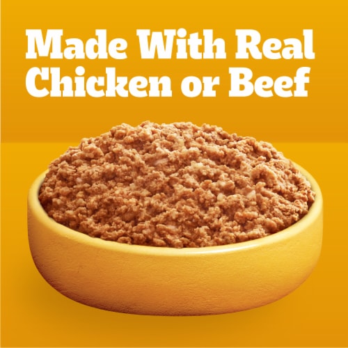Pedigree Chopped Ground Dinner Soft Wet Dog Food Pouches Beef Bacon Cheese Filet Mignon & Chicken Perspective: right