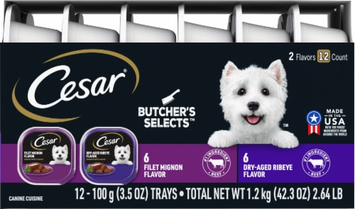 Cesar Butcher's Selects Filet Mignon and Dry-Aged Ribeye Flavors Wet Dog Food Perspective: right