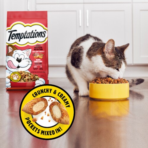 Temptations Complete Nutrition Block Party BBQ Beef Chicken and Cheese Flavor Adult Dry Cat Food Perspective: right