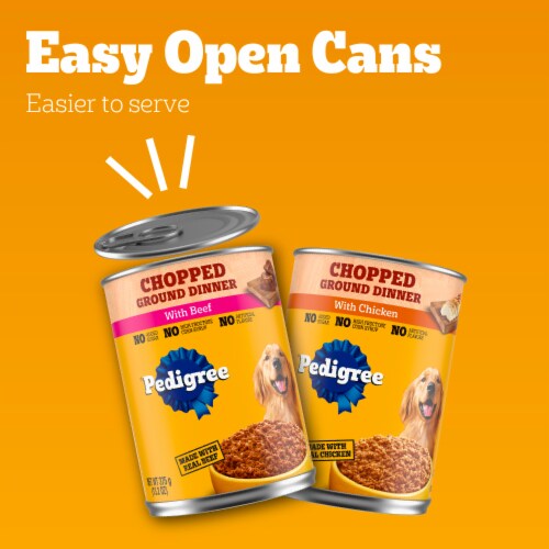 Pedigree Chopped Ground Dinner Chicken and Beef Adult Canned Soft Wet Dog Food Variety Pack Perspective: right
