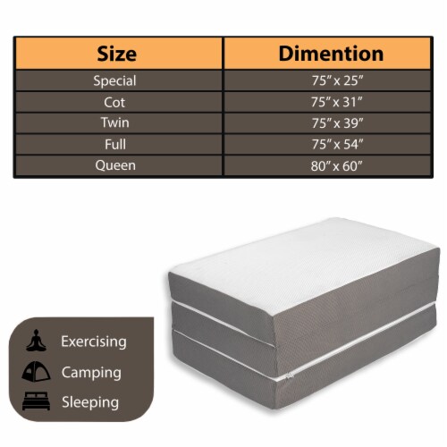 Continental Sleep 4 Tri Folding Portable Gel Memory Foam Floor Mattress Queen White Queen QFC