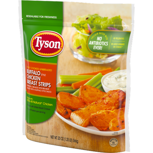 Tyson® Frozen Fully Cooked Unbreaded Buffalo Style Chicken Breast Strips Perspective: right