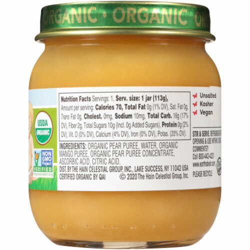 Earth's Best Organic Pears & Mangos Stage 2 Baby Food Perspective: right