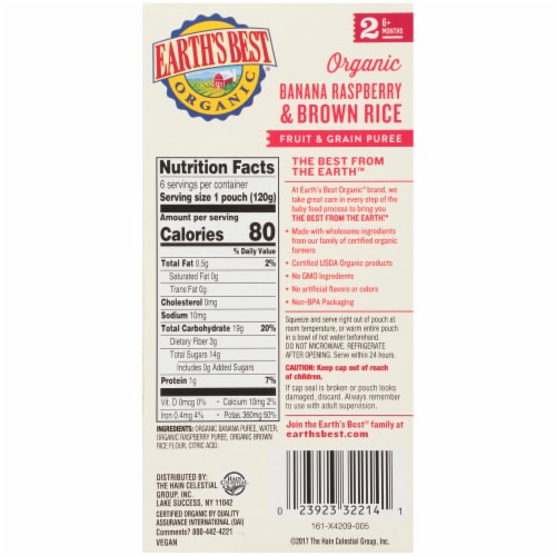 Earth's Best Organic Banana Raspberry & Brown Rice Stage 2 Baby Food Perspective: right