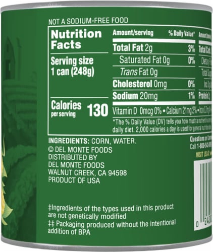 Del Monte® No Salt Added Golden Sweet Whole Kernel Corn Perspective: right