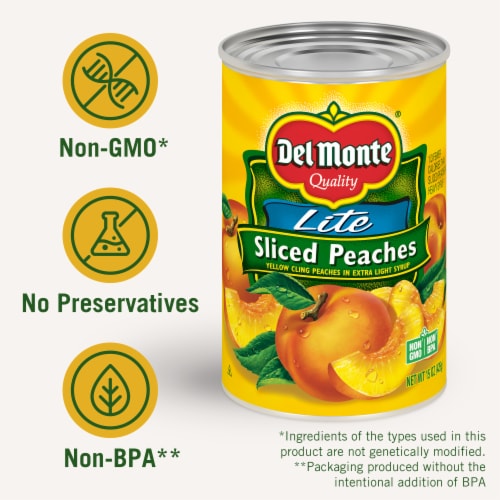 Del Monte® Yellow Cling Sliced Peaches in Extra Light Syrup Canned Fruit Perspective: right