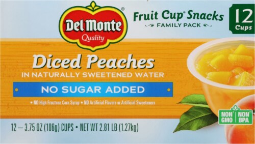DEL MONTE® No Sugar Added Diced Peaches Fruit Cup® Snacks Multipack Perspective: right