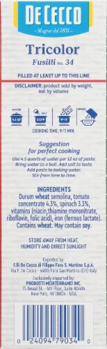 DE CECCO FUSILLI (Tricolor Pasta) ENRICHED MACARONI Perspective: right