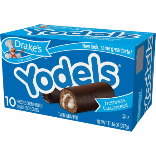 Drake's Yodels, 12 Boxes, 120 Twin-Wrapped Devils Food Cake Rolls, Full Case Perspective: right