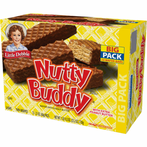 Nutty Buddy Bars, 2 Big Pack Boxes, 48 Twin Wrapped Wafer Bars with Peanut Butter Perspective: right