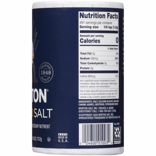 Morton® Iodized Table Salt Perspective: right