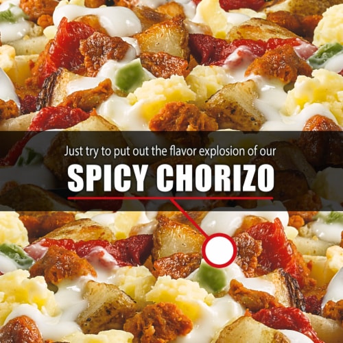DEVOUR All Day Breakfast Spicy Chorizo Queso Hash with Jalapeno Queso Sauce & Mozzarella Cheese Meal Perspective: right