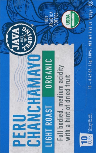 Java Trading Organic Peru Chanchamayo Single Serve Coffee Pods Perspective: right