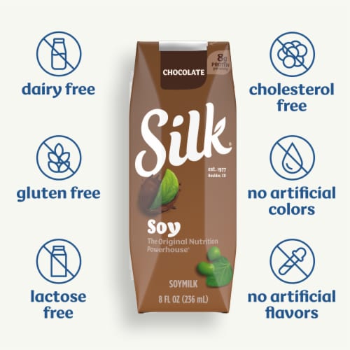 Silk Dairy Free Shelf Stable Chocolate Soy Milk Perspective: right