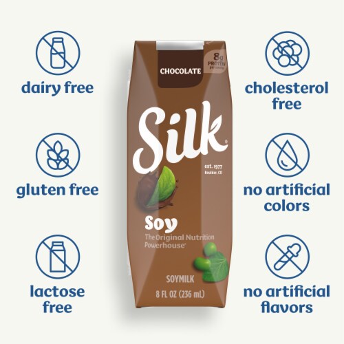 Silk Dairy Free Shelf Stable Chocolate Soy Milk Perspective: right