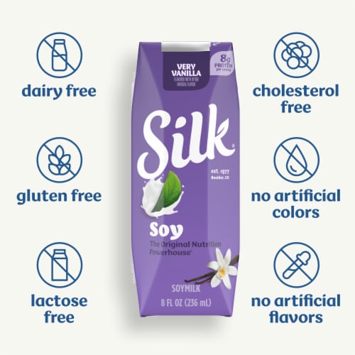 Silk Dairy Free Shelf Stable Very Vanilla Soy Milk Perspective: right