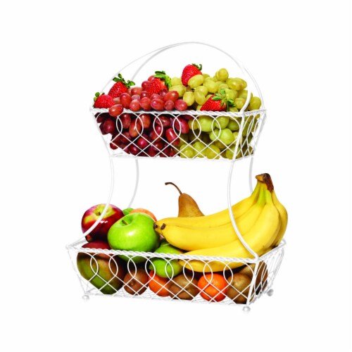 Mikasa Loop and Latice 2 Tier Flatback Basket White 17.5 in