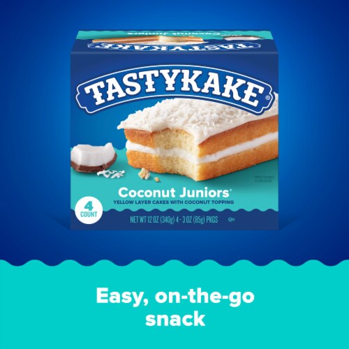 Tastykake Coconut Juniors, 4 Count, 4 Individually Wrapped Coconut Topped Snack Cakes Perspective: right