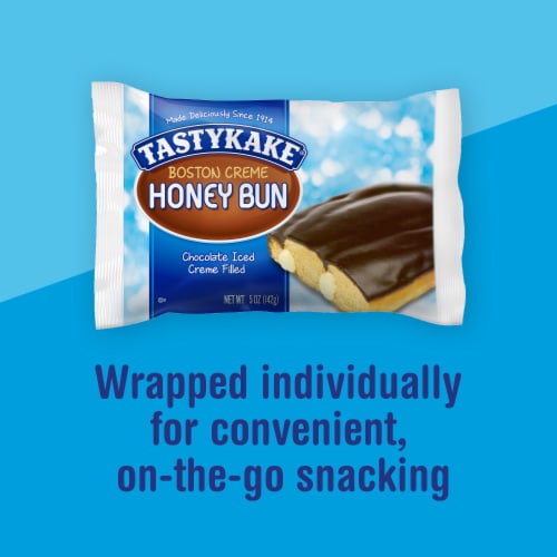Tastykake Boston Creme Honey Bun Creme Filled and Chocolate Iced Individually Wrapped Pastry Perspective: right