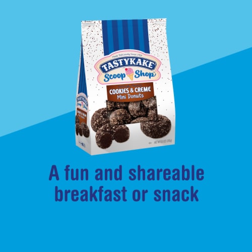 Tastykake Scoop Shop Cookies and Creme Mini Donuts Crunch Topped Chocolate Donuts Perspective: right