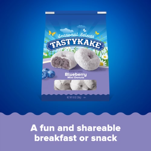 Tastykake Blueberry Mini Donuts, Shareable Blueberry Flavored Powered Donuts Perspective: right