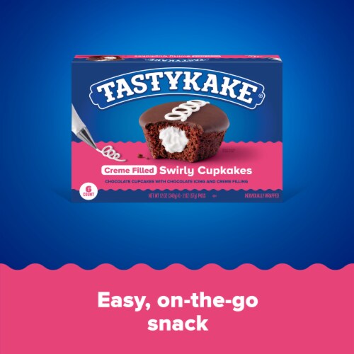 Tastykake Swirly Chocolate Cupkakes, 6 Count, 6 Individually Wrapped Creme Filled Chocolate Cupcakes Perspective: right