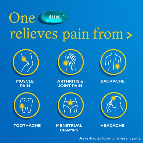 Aleve Pain Reliever & Fever Reducer Naproxen Sodium Liquid Gels Perspective: right