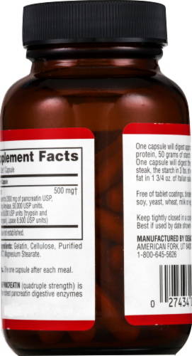 Twinlab Pancreatin Quadruple Strength Capsules Perspective: right
