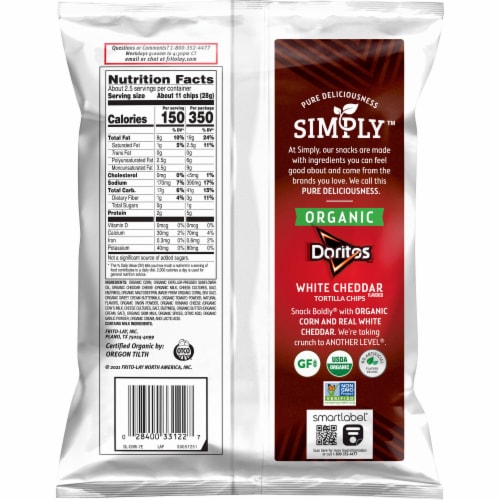Doritos® Simply Organic White Cheddar Flavored Tortilla Chips Perspective: right