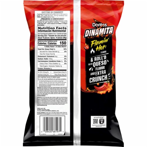 Doritos Dinamita® Flamin' Hot Queso Rolled Tortilla Chips, 9.25oz Perspective: right