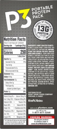 Planters P3 Honey Roasted Peanuts Ham Jerky & Sunflower Kernels Portable Protein Packs Perspective: right