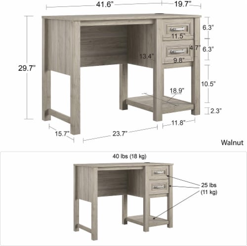 Sierra Ridge Levi Single Pedestal Kids’ Desk, Light Walnut Perspective: right